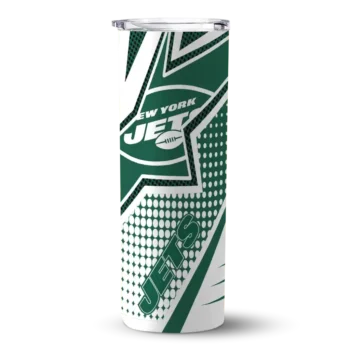 New York Jets Skinny Tumbler - Personalized Web Stripes Green White