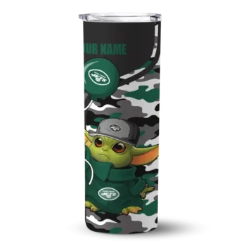 New York Jets Skinny Tumbler - Personalized Yoda Camo Green Black