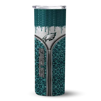 Philadelphia Eagles Skinny Tumbler - Personalized Sparkle Drip Green