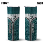 personalized-philadelphia-eagles-sparkle-drip-green-skinny-tumbler-best-selling.webp