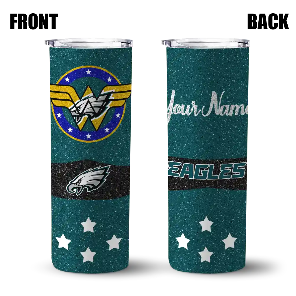 personalized-philadelphia-eagles-star-cluster-green-skinny-tumbler-fashion-forward.webp