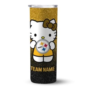 Pittsburgh Steelers Skinny Tumbler - Personalized Hello Kitty Gold Black
