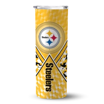 Pittsburgh Steelers Skinny Tumbler - Personalized Monogram Burst Gold White
