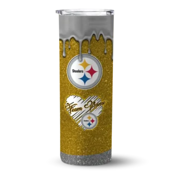 Pittsburgh Steelers Skinny Tumbler - Personalized Pixel Fade Gold