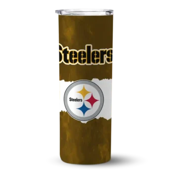 Pittsburgh Steelers Skinny Tumbler - Personalized Torn Band Gold White