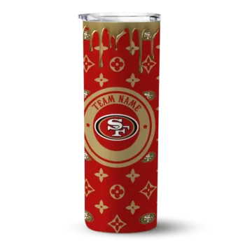 San Francisco 49ers Skinny Tumbler - Personalized Camo Streak Red