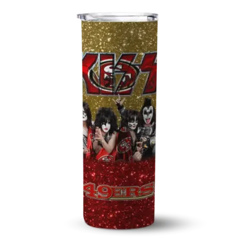 San Francisco 49ers Skinny Tumbler - Personalized Kiss Band Gold