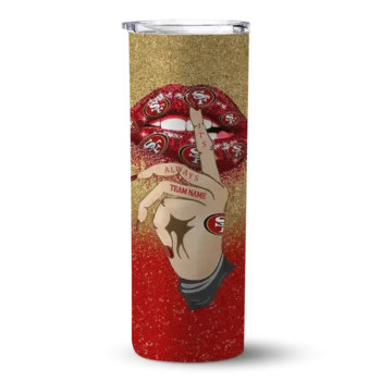 San Francisco 49ers Skinny Tumbler - Personalized Sparkle Lips Red