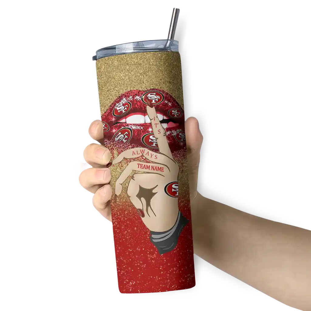 personalized-san-francisco-49ers-sparkle-lips-red-skinny-tumbler-premium-grade.webp