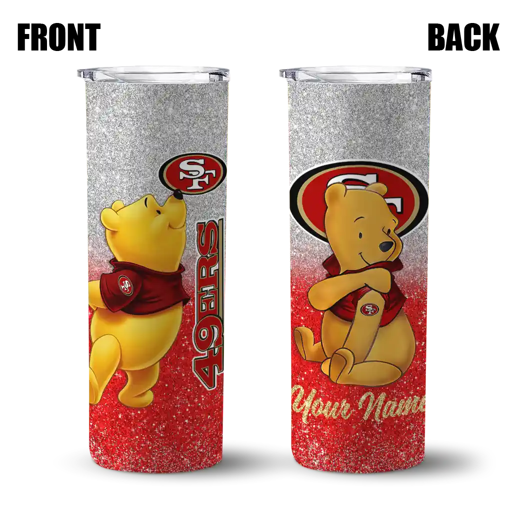 personalized-san-francisco-49ers-winnie-the-pooh-red-gray-skinny-tumbler-fashion-forward.webp