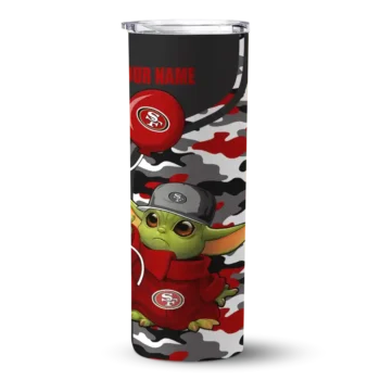 San Francisco 49ers Skinny Tumbler - Personalized Yoda Camo Red Black