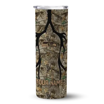 Seattle Seahawks Skinny Tumbler - Personalized Antler Flow Camo