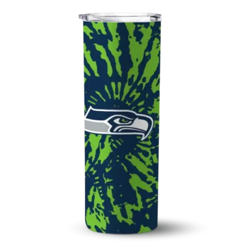 Seattle Seahawks Skinny Tumbler - Personalized Metallic Grid Blue