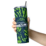 personalized-seattle-seahawks-metallic-grid-blue-skinny-tumbler-best-selling.webp
