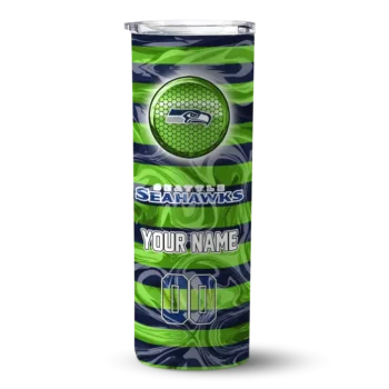 Seattle Seahawks Skinny Tumbler - Personalized Patterned Waves Blue