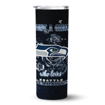 Seattle Seahawks Skinny Tumbler - Personalized Rose Romance Blue Black