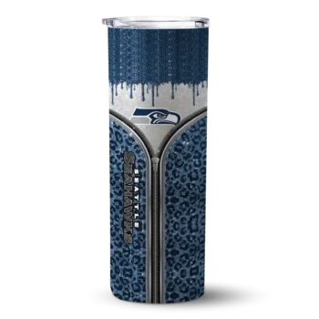 Seattle Seahawks Skinny Tumbler - Personalized Sparkle Drip Blue