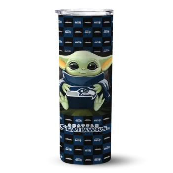 Seattle Seahawks Skinny Tumbler - Personalized Yoda Cozy Blue Black