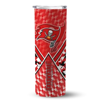 Tampa Bay Buccaneers Skinny Tumbler - Personalized Monogram Burst Red White