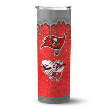 Tampa Bay Buccaneers Skinny Tumbler - Personalized Pixel Fade Red