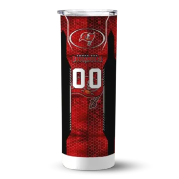 Tampa Bay Buccaneers Skinny Tumbler - Personalized Stacked Diamond Red