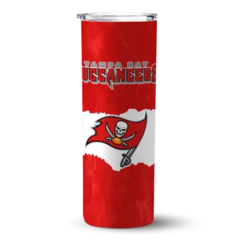 Tampa Bay Buccaneers Skinny Tumbler - Personalized Torn Band Red White