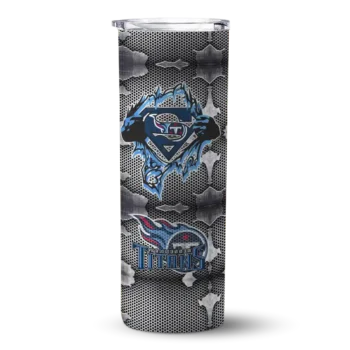 Tennessee Titans Skinny Tumbler - Personalized Chevron V Navy Gray