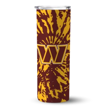 Washington Commanders Skinny Tumbler - Personalized Metallic Grid Burgundy