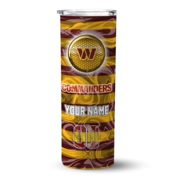 Washington Commanders Skinny Tumbler - Personalized Patterned Waves Burgundy