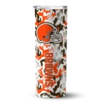 personalized cleveland browns claw marks brown white skinny tumbler best selling 1.webp