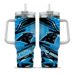 custom carolina panthers abstract paths blue curved tumbler best selling.webp