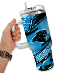 custom carolina panthers abstract paths blue curved tumbler best selling.webp