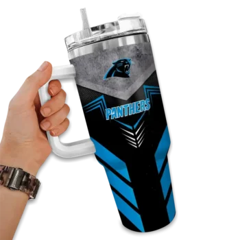 custom carolina panthers arrow armor blue black curved tumbler fashion forward.webp