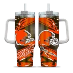 custom cleveland browns abstract paths brown curved tumbler best selling.webp