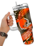 custom cleveland browns abstract paths brown curved tumbler best selling.webp