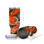 custom cleveland browns abstract paths brown curved tumbler best selling.webp