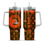 custom cleveland browns bullseye drips brown curved tumbler best selling.webp