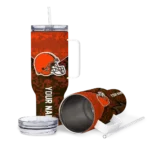 custom cleveland browns chevron stripe brown curved tumbler best selling.webp