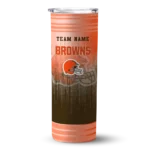 custom cleveland browns swirl texture brown skinny tumbler best selling.webp
