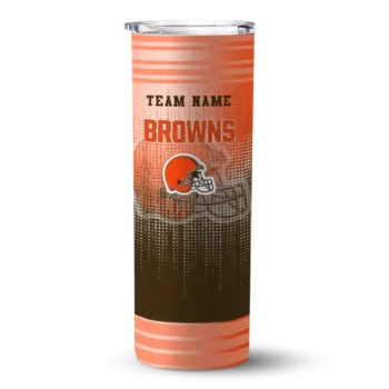 custom cleveland browns swirl texture brown skinny tumbler best selling.webp