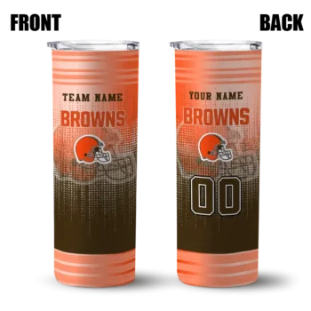 custom cleveland browns swirl texture brown skinny tumbler fashion forward.webp
