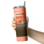 custom cleveland browns swirl texture brown skinny tumbler best selling.webp