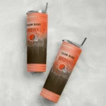 custom cleveland browns swirl texture brown skinny tumbler best selling.webp