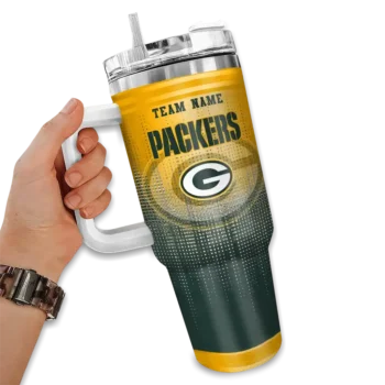 custom green bay packers gradient dots green curved tumbler fashion forward.webp