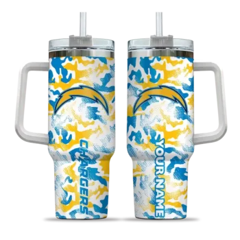 custom los angeles chargers camo mashup blue white curved tumbler best selling.webp
