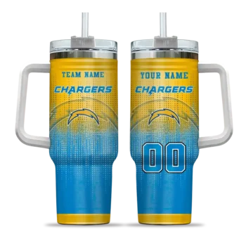 custom los angeles chargers gradient dots blue curved tumbler best selling.webp