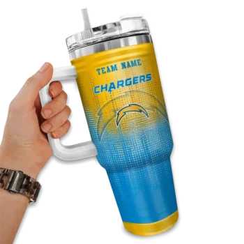 custom los angeles chargers gradient dots blue curved tumbler fashion forward.webp