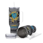 custom los angeles chargers superman shield blue gray curved tumbler best selling.webp