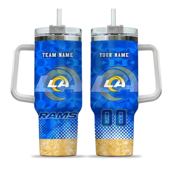 custom los angeles rams geometric prism blue curved tumbler best selling.webp
