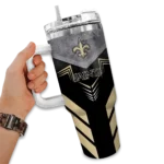 custom new orleans saints arrow armor gold black curved tumbler best selling.webp